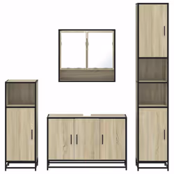 vidaXL 4ÃÂ Piece Bathroom Furniture SetÃÂ Smoked Oak Engineered Wood - sonoma oak - Additional view 4
