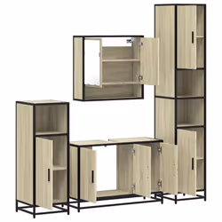 vidaXL 4ÃÂ Piece Bathroom Furniture SetÃÂ Smoked Oak Engineered Wood - sonoma oak - Additional view 5