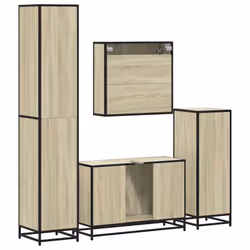 vidaXL 4ÃÂ Piece Bathroom Furniture SetÃÂ Smoked Oak Engineered Wood - sonoma oak - Additional view 7