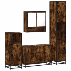 vidaXL 4ÃÂ Piece Bathroom Furniture SetÃÂ Smoked Oak Engineered Wood - smoked oak