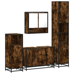 vidaXL 4ÃÂ Piece Bathroom Furniture SetÃÂ Smoked Oak Engineered Wood - smoked oak