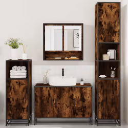 vidaXL 4ÃÂ Piece Bathroom Furniture SetÃÂ Smoked Oak Engineered Wood - smoked oak