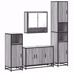 vidaXL 4ÃÂ Piece Bathroom Furniture SetÃÂ Smoked Oak Engineered Wood - grey sonoma