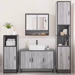 vidaXL 4ÃÂ Piece Bathroom Furniture SetÃÂ Smoked Oak Engineered Wood - grey sonoma