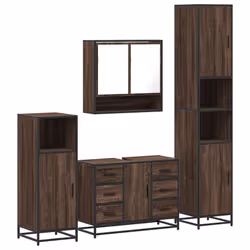 vidaXL Bathroom Furniture Set 4ÃÂ Piece Cupboard Sink Cabinet Engineered Wood - brown oak
