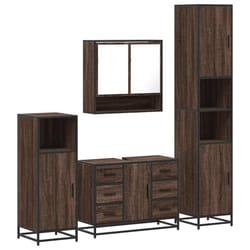 vidaXL Bathroom Furniture Set 4ÃÂ Piece Cupboard Sink Cabinet Engineered Wood - brown oak