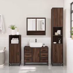 vidaXL Bathroom Furniture Set 4ÃÂ Piece Cupboard Sink Cabinet Engineered Wood - brown oak