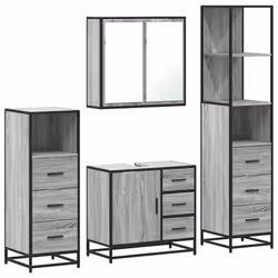 vidaXL 4ÃÂ Piece Bathroom Furniture SetÃÂ Brown Oak Engineered Wood - grey sonoma