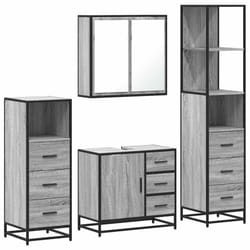vidaXL 4ÃÂ Piece Bathroom Furniture SetÃÂ Brown Oak Engineered Wood - grey sonoma