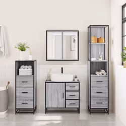 vidaXL 4ÃÂ Piece Bathroom Furniture SetÃÂ Brown Oak Engineered Wood - grey sonoma