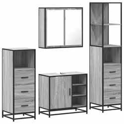 vidaXL 4ÃÂ Piece Bathroom Furniture SetÃÂ Smoked Oak Engineered Wood - grey sonoma