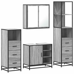vidaXL 4ÃÂ Piece Bathroom Furniture SetÃÂ Smoked Oak Engineered Wood - grey sonoma