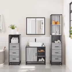 vidaXL 4ÃÂ Piece Bathroom Furniture SetÃÂ Smoked Oak Engineered Wood - grey sonoma