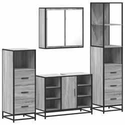 vidaXL 4ÃÂ Piece Bathroom Furniture SetÃÂ Sonoma Oak Engineered Wood - grey sonoma
