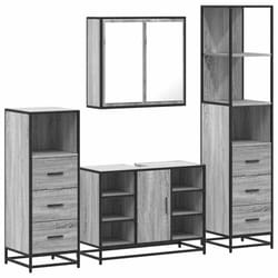 vidaXL 4ÃÂ Piece Bathroom Furniture SetÃÂ Sonoma Oak Engineered Wood - grey sonoma