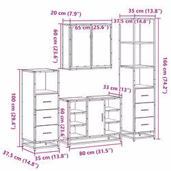 vidaXL 4ÃÂ Piece Bathroom Furniture SetÃÂ Sonoma Oak Engineered Wood - grey sonoma