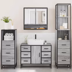 vidaXL 4ÃÂ Piece Bathroom Furniture SetÃÂ Black Engineered Wood bathroom cabinet - grey sonoma