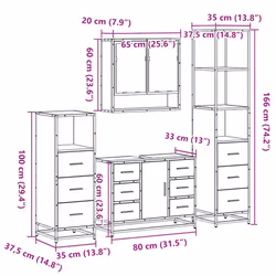 vidaXL 4ÃÂ Piece Bathroom Furniture SetÃÂ Black Engineered Wood bathroom cabinet - grey sonoma