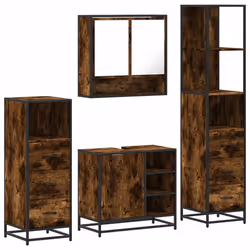 vidaXL 4ÃÂ Piece Bathroom Furniture SetÃÂ Brown Oak Engineered Wood - smoked oak