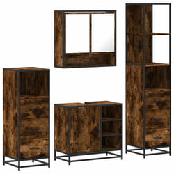 vidaXL 4ÃÂ Piece Bathroom Furniture SetÃÂ Brown Oak Engineered Wood - smoked oak