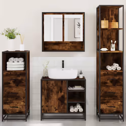 vidaXL 4ÃÂ Piece Bathroom Furniture SetÃÂ Brown Oak Engineered Wood - smoked oak