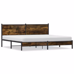 vidaXL Metal Bed Frame with Headboard Bed Base Bedstead Smoked Oak 193x203 cm