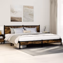 vidaXL Metal Bed Frame with Headboard Bed Base Bedstead Smoked Oak 193x203 cm