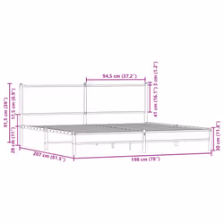 vidaXL Metal Bed Frame with Headboard Bed Base Bedstead Smoked Oak 193x203 cm - Additional view 9