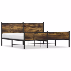 vidaXL Metal Bed Frame with Headboard and Footboard Smoked Oak Super King