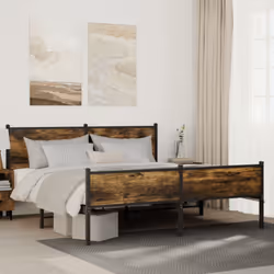 vidaXL Metal Bed Frame with Headboard and Footboard Smoked Oak 183x213 cm