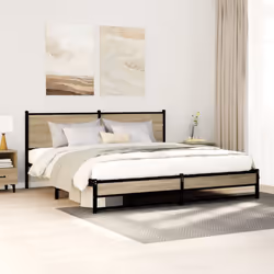 vidaXL Metal Bed Frame with Headboard Bed Sonoma Oak 180x200 cm Super King