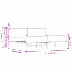 vidaXL Metal Bed Frame with Headboard and Footboard Sonoma Oak 193x203 cm
