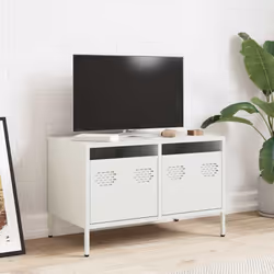vidaXL TV Cabinet TV Stand Media Hifi Cabinet TV Unit Cold-rolled Steel - white, 68 x 39 x 43.5 cm - Additional view 2