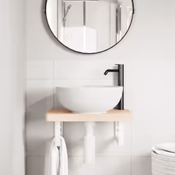 vidaXL Basin Shelf Wall Mounted Bathroom Countertop Steel and Solid Wood Beech