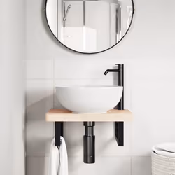 vidaXL Basin Shelf Wall Mounted Bathroom Countertop Steel and Solid Wood Beech