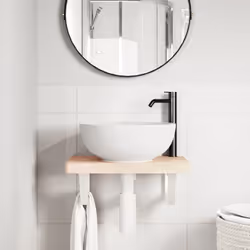 vidaXL Basin Shelf Wall Mounted Bathroom Countertop Steel and Solid Wood Beech - Additional view 2