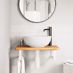 vidaXL Basin Shelf Wall Mounted Bathroom Countertop Steel and Solid Wood Oak - Additional view 2