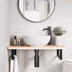 vidaXL Basin Shelf Wall Mounted Bathroom Countertop Steel and Solid Wood Beech