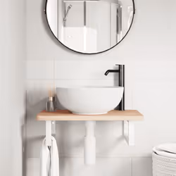 vidaXL Basin Shelf Wall Mounted Bathroom Countertop Steel and Solid Wood Beech