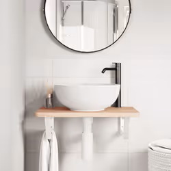 vidaXL Basin Shelf Wall Mounted Bathroom Countertop Steel and Solid Wood Beech