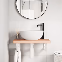 vidaXL Basin Shelf Wall Mounted Bathroom Countertop Steel and Solid Wood Beech