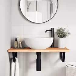 vidaXL Basin Shelf Wall Mounted Bathroom Countertop Steel and Solid Wood Beech