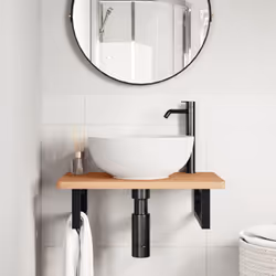 vidaXL Basin Shelf Wall Mounted Bathroom Countertop Steel and Solid Wood Beech