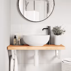vidaXL Basin Shelf Wall Mounted Bathroom Countertop Steel and Solid Wood Beech