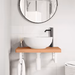 vidaXL Basin Shelf Wall Mounted Bathroom Countertop Steel and Solid Wood Beech - Additional view 2
