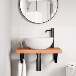 vidaXL Basin Shelf Wall Mounted Bathroom Countertop Steel and Solid Wood Beech