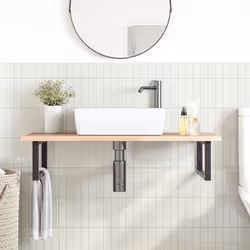 vidaXL Basin Shelf Wall Mounted Bathroom Countertop Steel and Solid Wood Oak - Additional view 2
