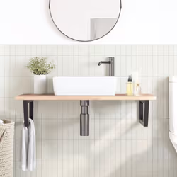 vidaXL Basin Shelf Wall Mounted Bathroom Countertop Steel and Solid Wood Oak - Additional view 2