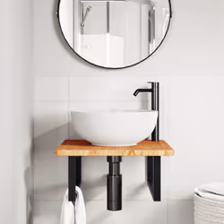 vidaXL Basin Shelf Wall Mounted Bathroom Countertop Steel and Solid Wood Oak - Additional view 2