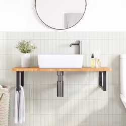 vidaXL Basin Shelf Wall Mounted Bathroom Countertop Steel and Solid Wood Oak - Additional view 2